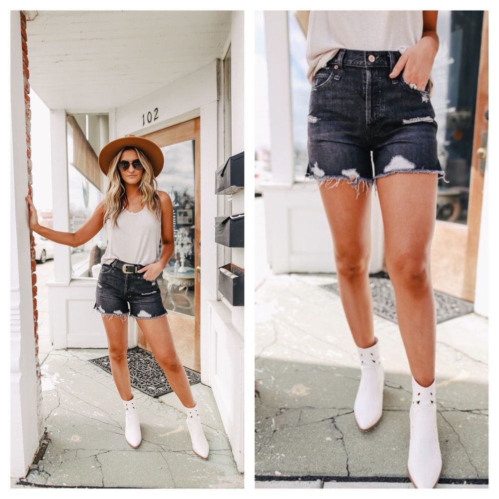 Free People Makai Black Distressed Cut Off Shorts Size 24 High Rise